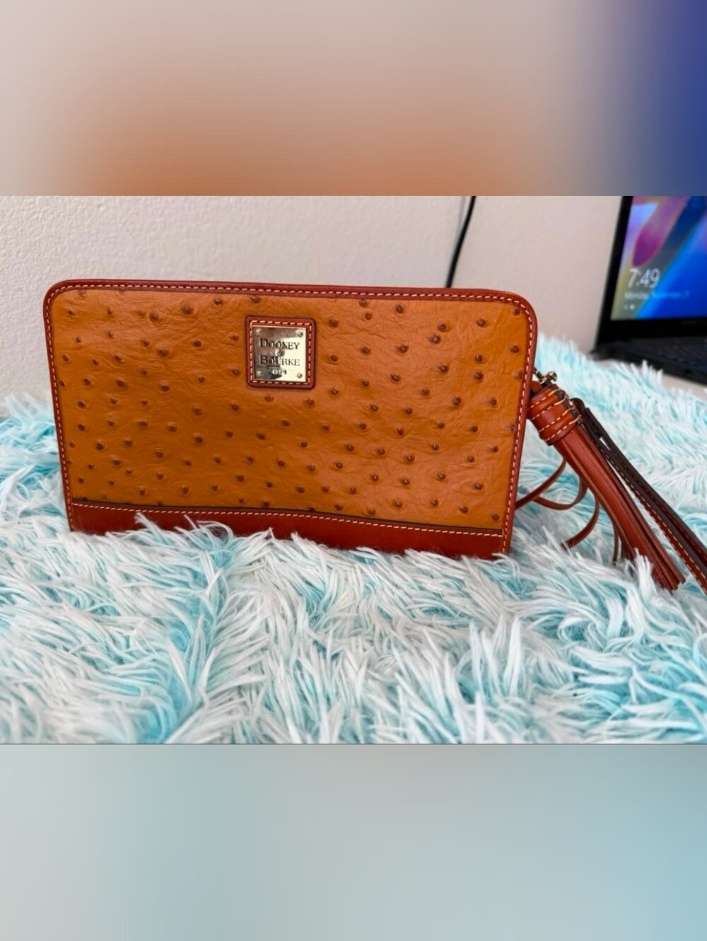 Dooney & Bourke Orange Ostrich-Embossed Wristlet